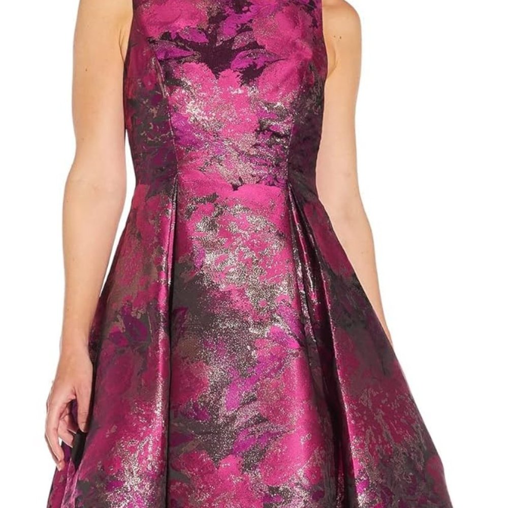 Adrianna Papell Women's Jacquard Tea Length Dress - Magenta/Orchid Multi